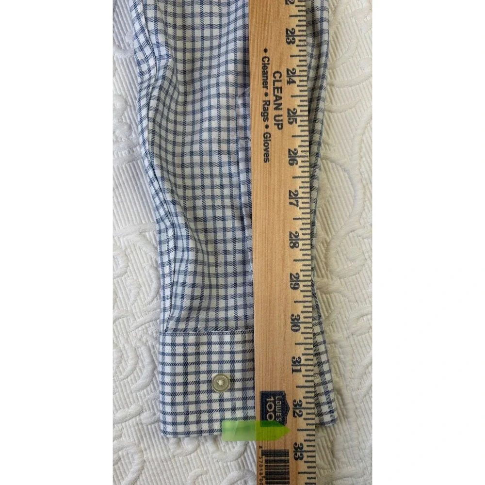 Banana Republic Men XS No-Iron Standard Fit Dress Shirt Blue White Gingham Check